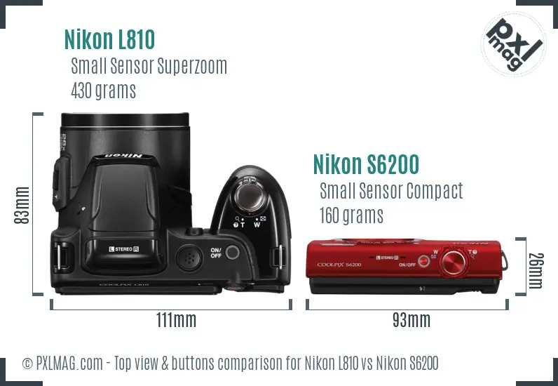 Nikon L810 vs Nikon S6200 top view buttons comparison