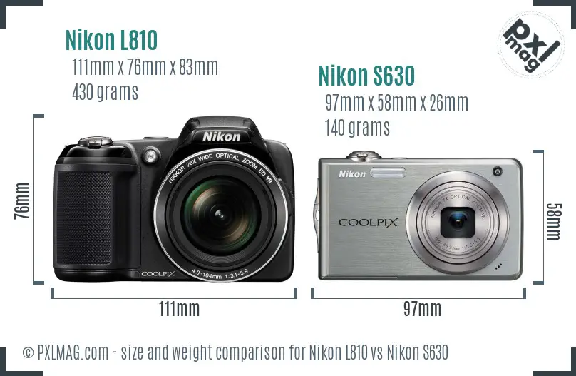 Nikon L810 vs Nikon S630 size comparison