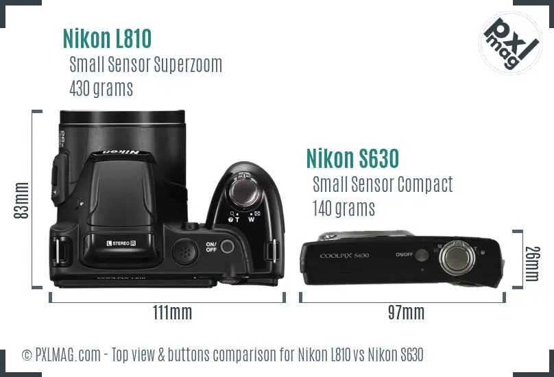 Nikon L810 vs Nikon S630 top view buttons comparison