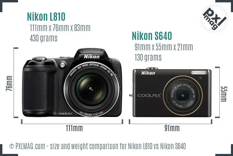 Nikon L810 vs Nikon S640 size comparison