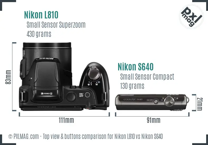 Nikon L810 vs Nikon S640 top view buttons comparison