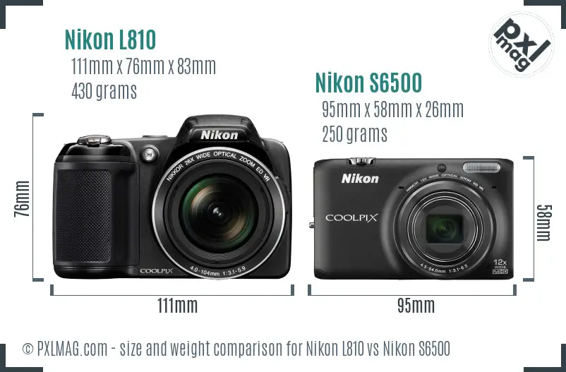 Nikon L810 vs Nikon S6500 size comparison