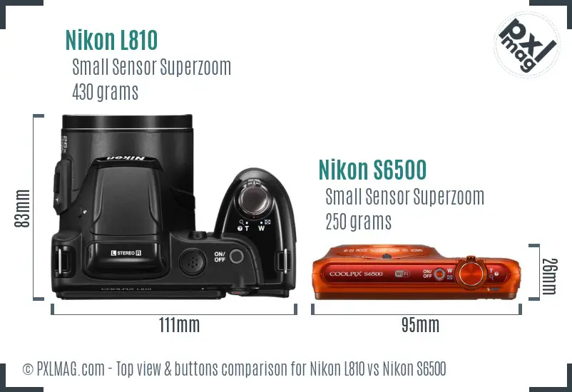 Nikon L810 vs Nikon S6500 top view buttons comparison