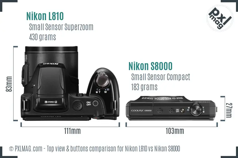 Nikon L810 vs Nikon S8000 top view buttons comparison
