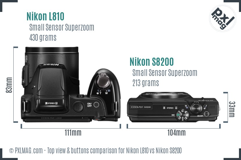 Nikon L810 vs Nikon S8200 top view buttons comparison