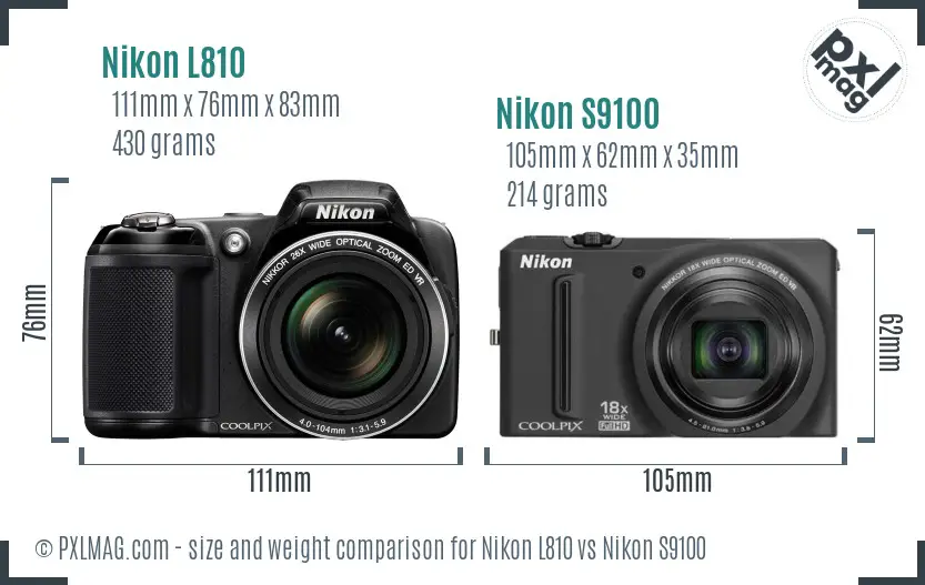 Nikon L810 vs Nikon S9100 size comparison