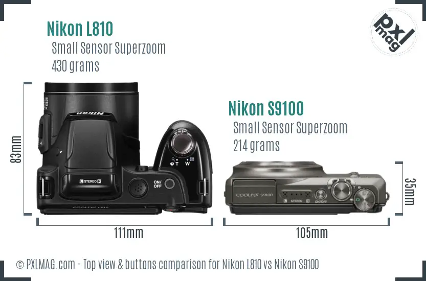 Nikon L810 vs Nikon S9100 top view buttons comparison