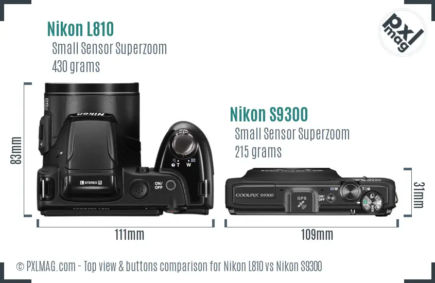 Nikon L810 vs Nikon S9300 top view buttons comparison