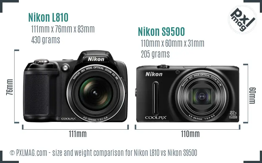 Nikon L810 vs Nikon S9500 size comparison