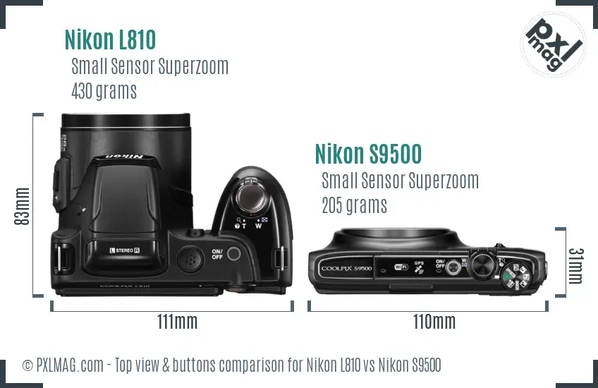 Nikon L810 vs Nikon S9500 top view buttons comparison