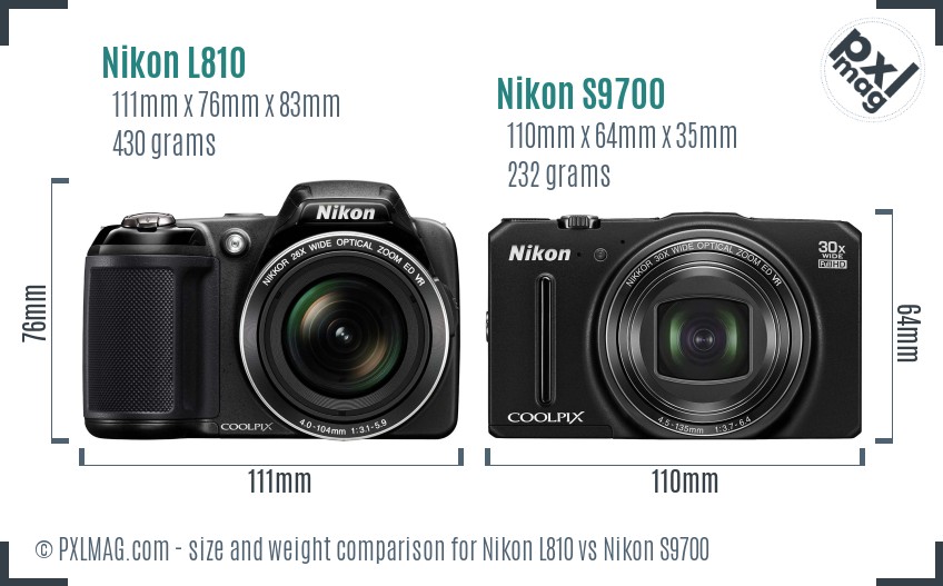 Nikon L810 vs Nikon S9700 size comparison