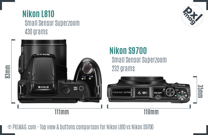 Nikon L810 vs Nikon S9700 top view buttons comparison