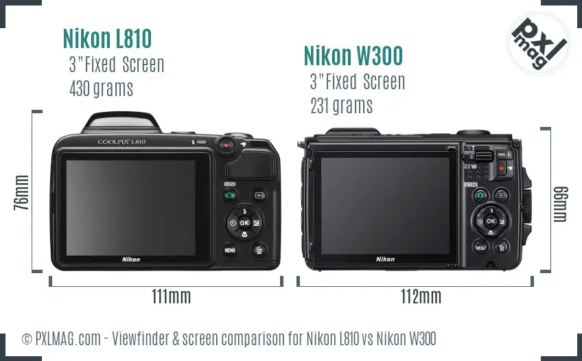 Nikon L810 vs Nikon W300 Screen and Viewfinder comparison
