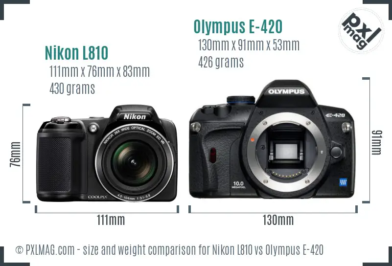 Nikon L810 vs Olympus E-420 size comparison