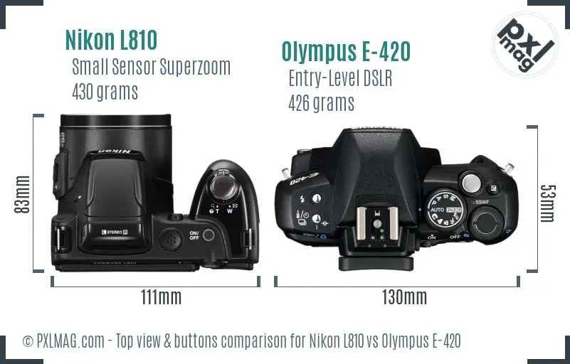 Nikon L810 vs Olympus E-420 top view buttons comparison