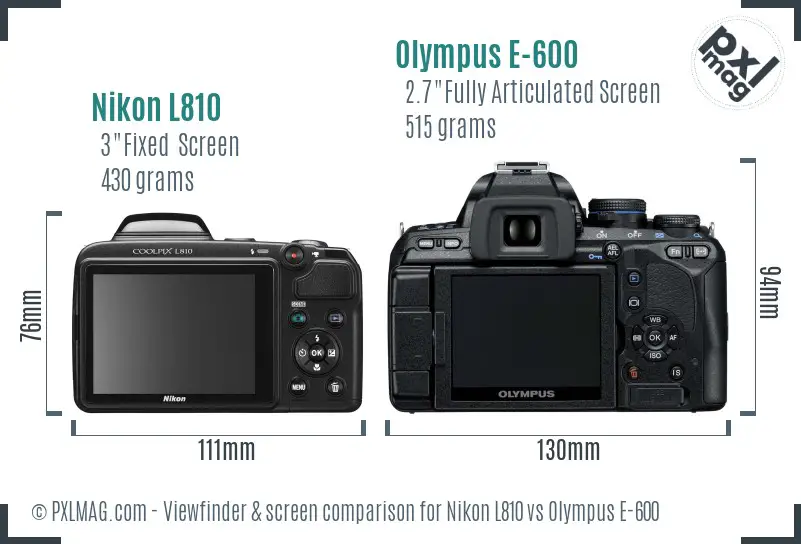 Nikon L810 vs Olympus E-600 Screen and Viewfinder comparison