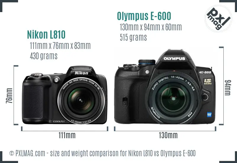 Nikon L810 vs Olympus E-600 size comparison