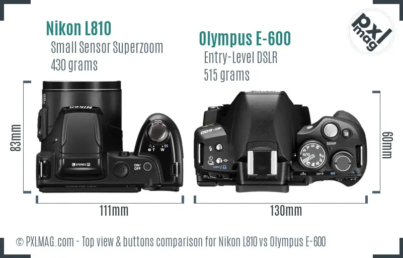 Nikon L810 vs Olympus E-600 top view buttons comparison