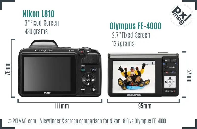 Nikon L810 vs Olympus FE-4000 Screen and Viewfinder comparison