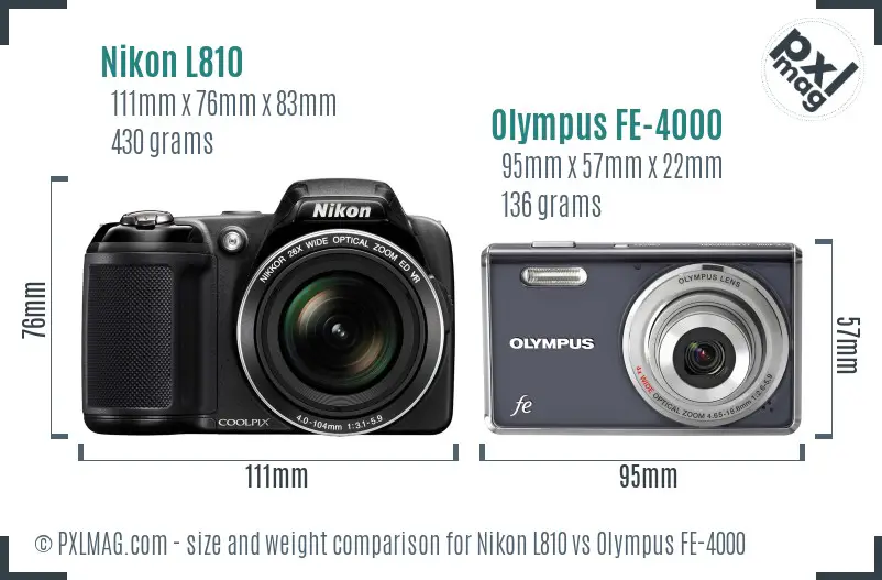 Nikon L810 vs Olympus FE-4000 size comparison