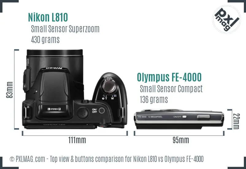 Nikon L810 vs Olympus FE-4000 top view buttons comparison