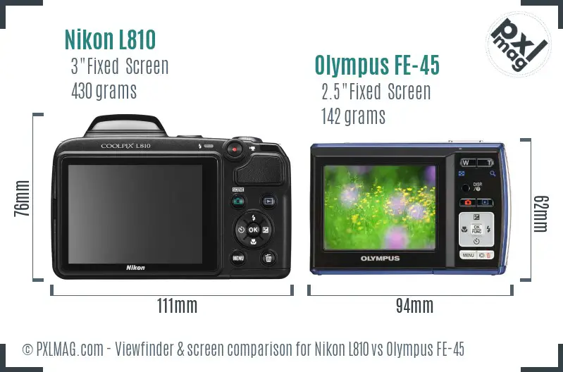 Nikon L810 vs Olympus FE-45 Screen and Viewfinder comparison