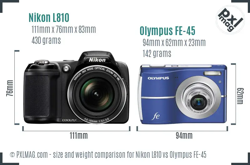 Nikon L810 vs Olympus FE-45 size comparison