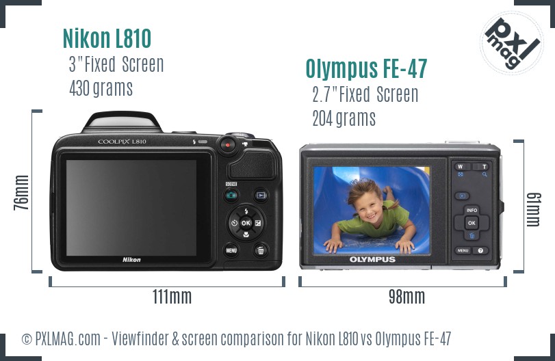 Nikon L810 vs Olympus FE-47 Screen and Viewfinder comparison