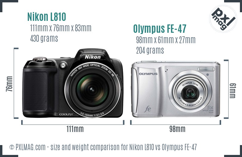 Nikon L810 vs Olympus FE-47 size comparison