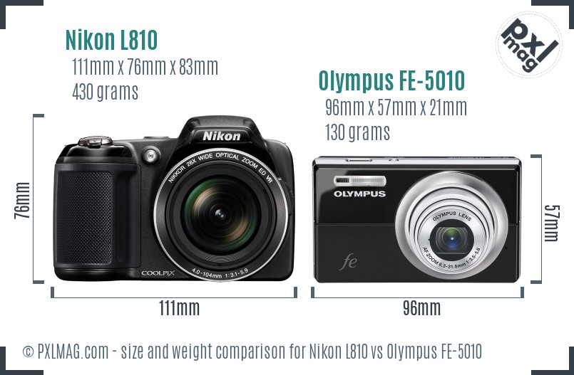 Nikon L810 vs Olympus FE-5010 size comparison