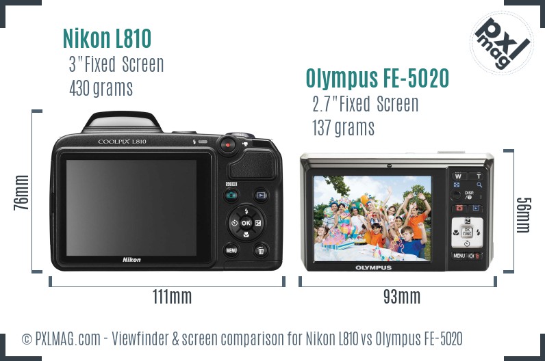 Nikon L810 vs Olympus FE-5020 Screen and Viewfinder comparison