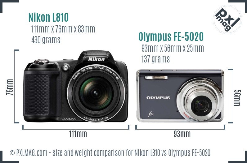Nikon L810 vs Olympus FE-5020 size comparison Nikon L810 vs Olympus FE-5020 size comparison
