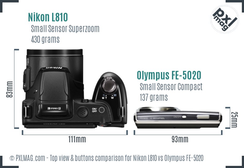 Nikon L810 vs Olympus FE-5020 top view buttons comparison