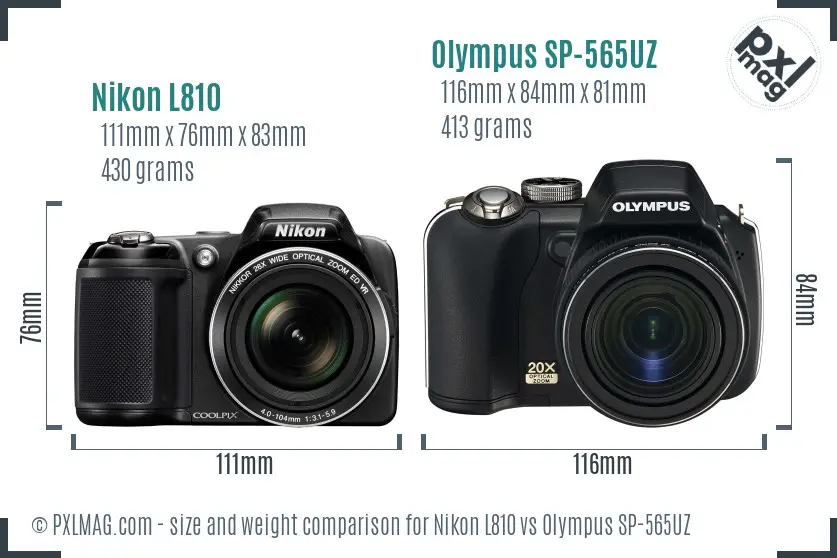 Nikon L810 vs Olympus SP-565UZ size comparison