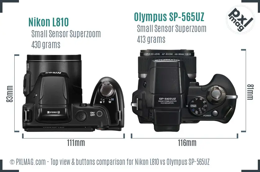 Nikon L810 vs Olympus SP-565UZ top view buttons comparison