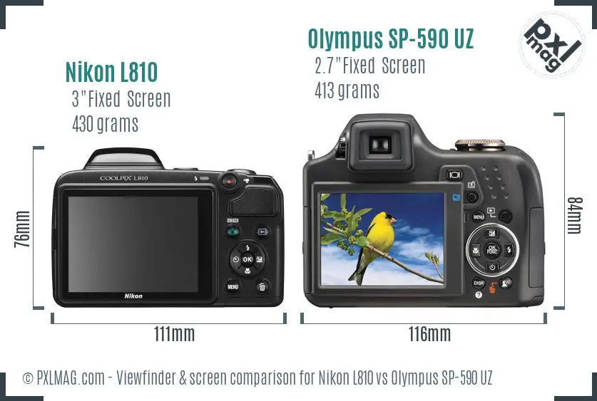 Nikon L810 vs Olympus SP-590 UZ Screen and Viewfinder comparison