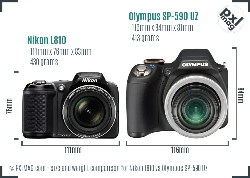 Nikon L810 vs Olympus SP-590 UZ size comparison
