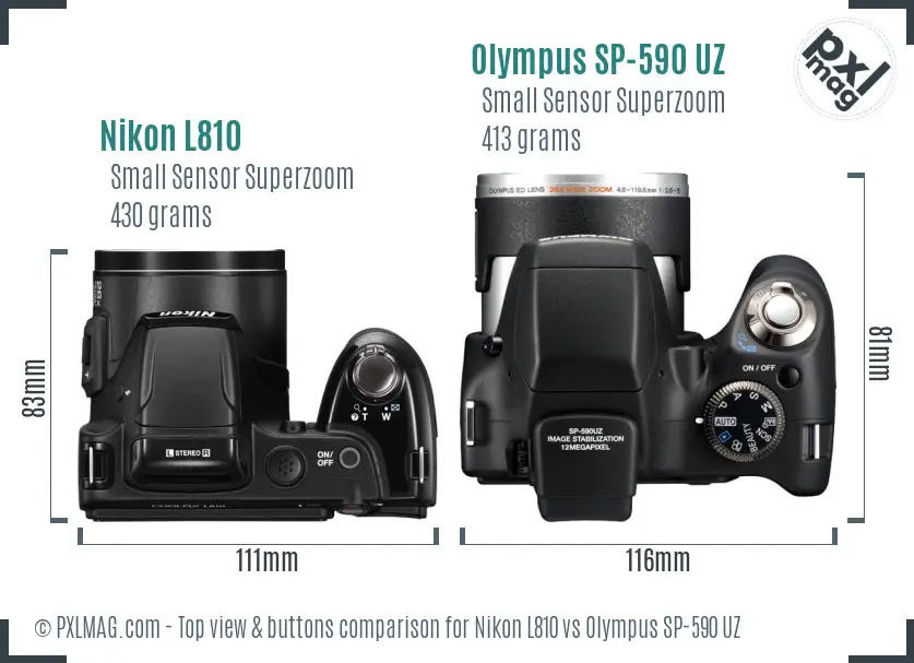 Nikon L810 vs Olympus SP-590 UZ top view buttons comparison
