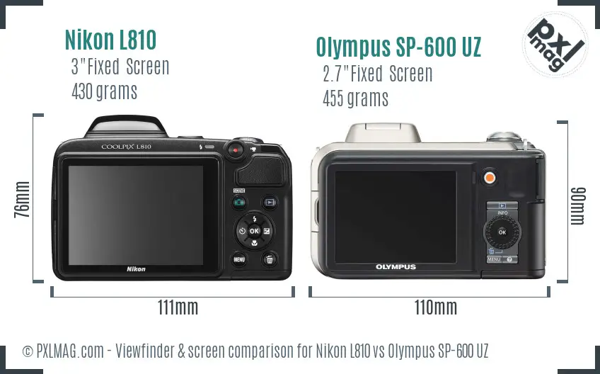 Nikon L810 vs Olympus SP-600 UZ Screen and Viewfinder comparison