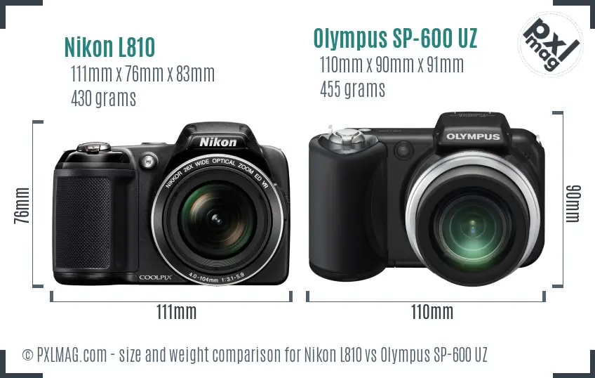 Nikon L810 vs Olympus SP-600 UZ size comparison
