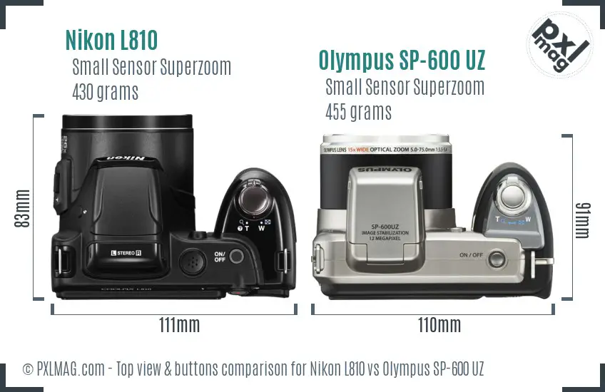 Nikon L810 vs Olympus SP-600 UZ top view buttons comparison