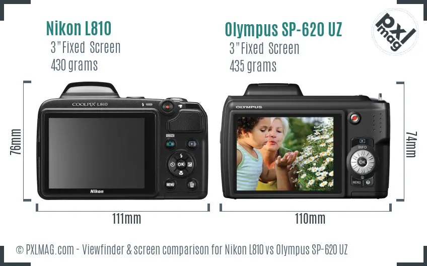 Nikon L810 vs Olympus SP-620 UZ Screen and Viewfinder comparison