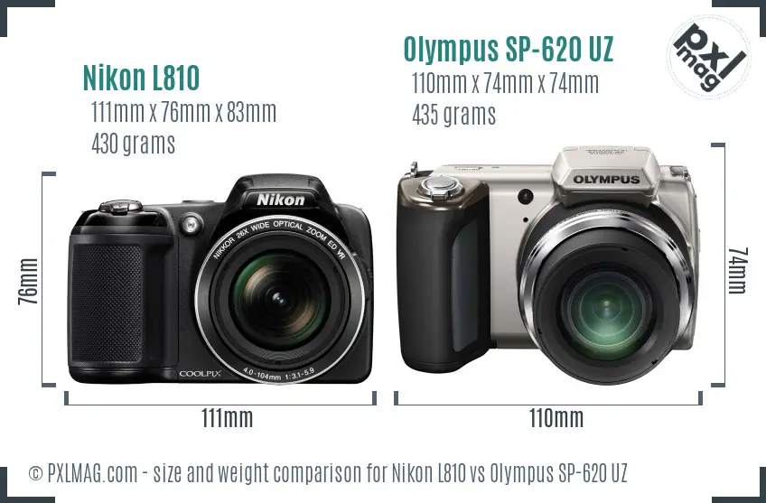 Nikon L810 vs Olympus SP-620 UZ size comparison