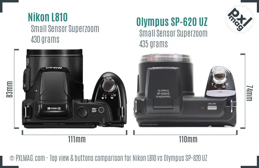 Nikon L810 vs Olympus SP-620 UZ top view buttons comparison