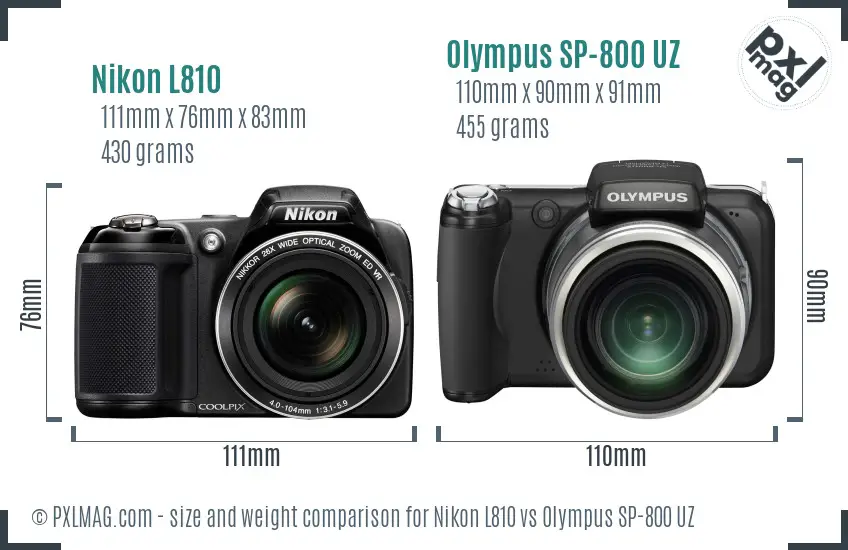 Nikon L810 vs Olympus SP-800 UZ size comparison Nikon L810 vs Olympus SP-800 UZ size comparison
