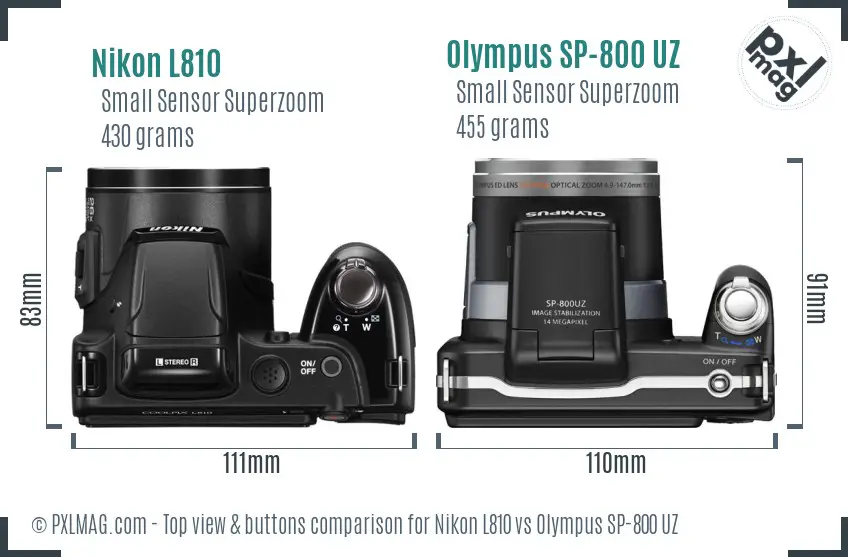 Nikon L810 vs Olympus SP-800 UZ top view buttons comparison Nikon L810 vs Olympus SP-800 UZ top view buttons comparison