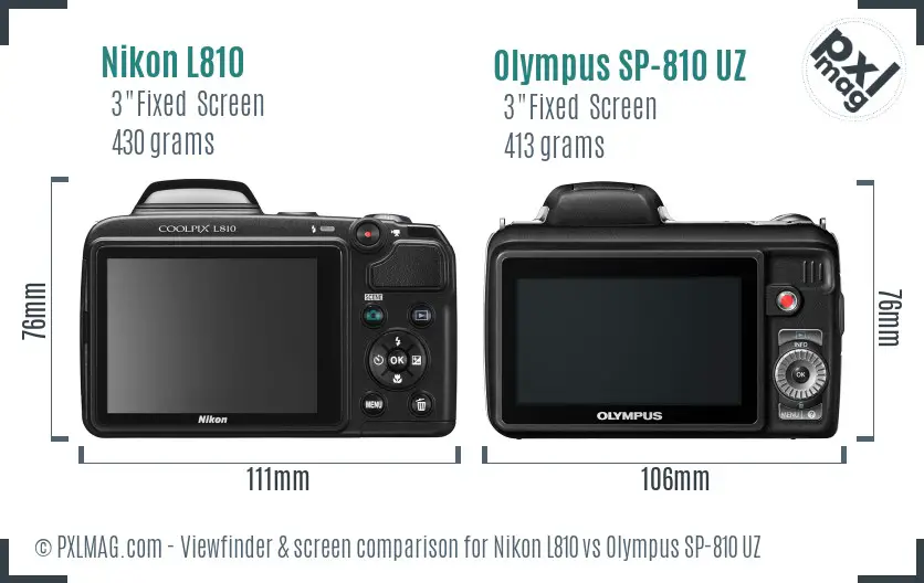Nikon L810 vs Olympus SP-810 UZ Screen and Viewfinder comparison