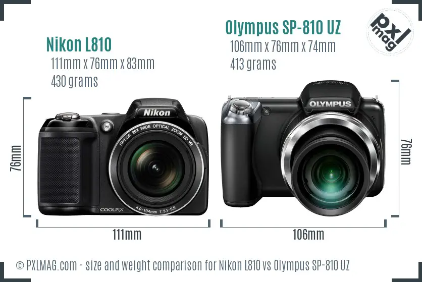 Nikon L810 vs Olympus SP-810 UZ size comparison