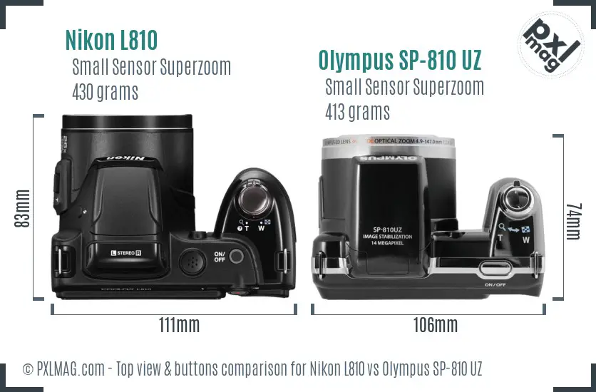 Nikon L810 vs Olympus SP-810 UZ top view buttons comparison