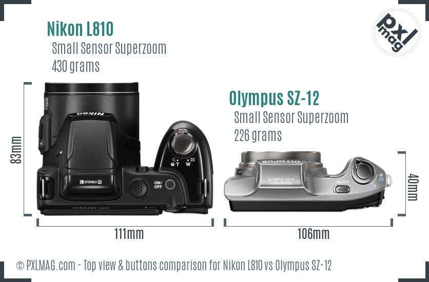Nikon L810 vs Olympus SZ-12 top view buttons comparison